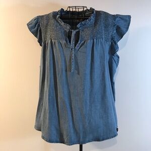 For The Republic Wing Sleeve Blue Denim Keyhole Neckline Tunic Size 1X